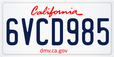 CA license plate 6VCD985