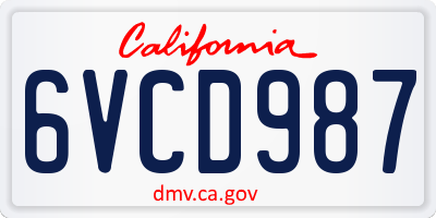 CA license plate 6VCD987