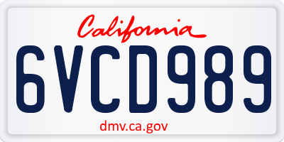 CA license plate 6VCD989