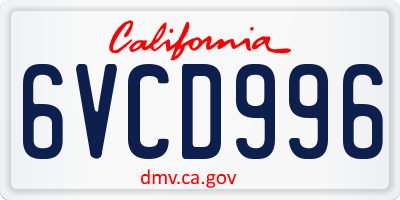 CA license plate 6VCD996