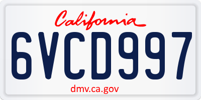 CA license plate 6VCD997