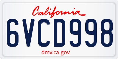 CA license plate 6VCD998