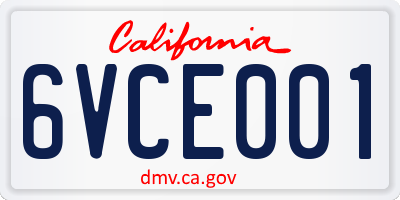 CA license plate 6VCE001