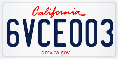 CA license plate 6VCE003