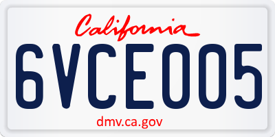 CA license plate 6VCE005