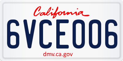 CA license plate 6VCE006