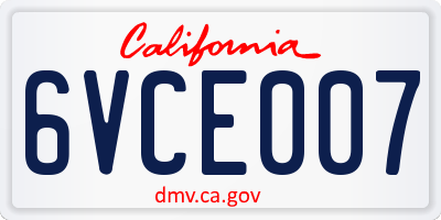 CA license plate 6VCE007