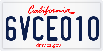 CA license plate 6VCE010