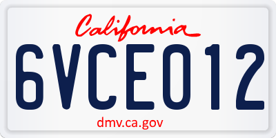 CA license plate 6VCE012