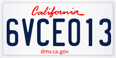 CA license plate 6VCE013