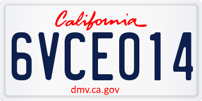 CA license plate 6VCE014