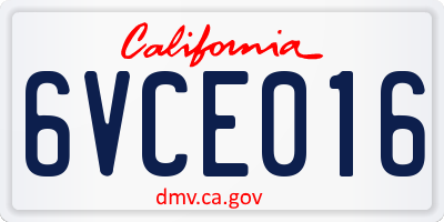CA license plate 6VCE016