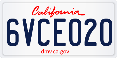 CA license plate 6VCE020