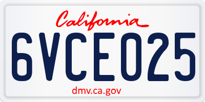 CA license plate 6VCE025