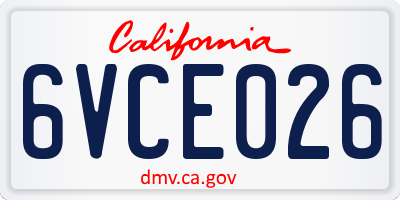 CA license plate 6VCE026