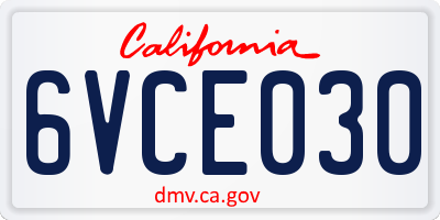 CA license plate 6VCE030
