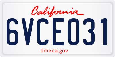 CA license plate 6VCE031