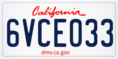CA license plate 6VCE033