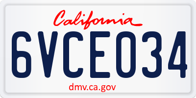 CA license plate 6VCE034