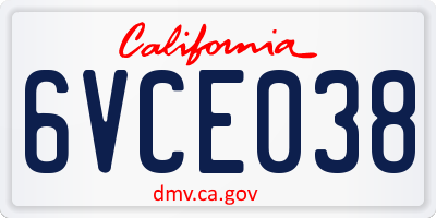 CA license plate 6VCE038