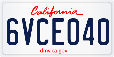 CA license plate 6VCE040