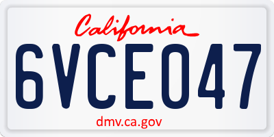 CA license plate 6VCE047
