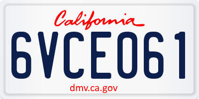 CA license plate 6VCE061