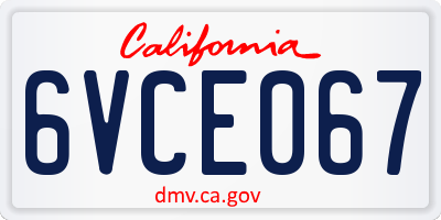 CA license plate 6VCE067