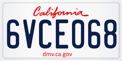 CA license plate 6VCE068