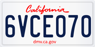 CA license plate 6VCE070