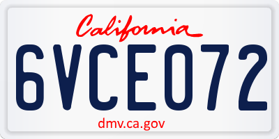 CA license plate 6VCE072
