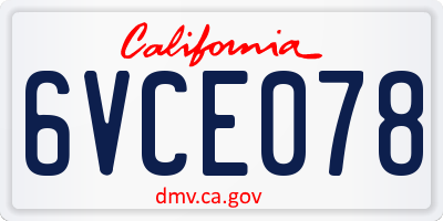 CA license plate 6VCE078