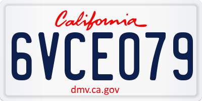 CA license plate 6VCE079