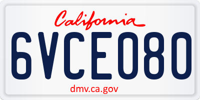 CA license plate 6VCE080