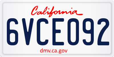 CA license plate 6VCE092
