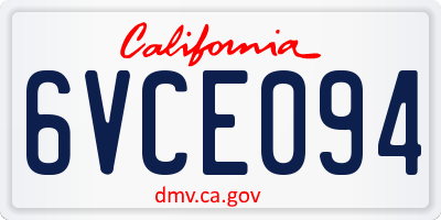 CA license plate 6VCE094