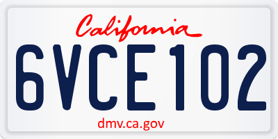 CA license plate 6VCE102