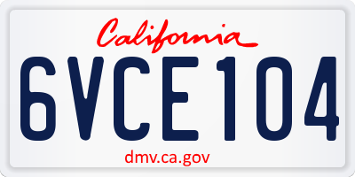 CA license plate 6VCE104