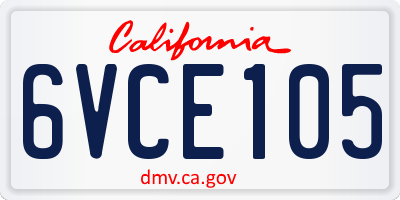 CA license plate 6VCE105