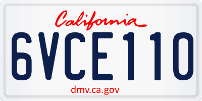CA license plate 6VCE110