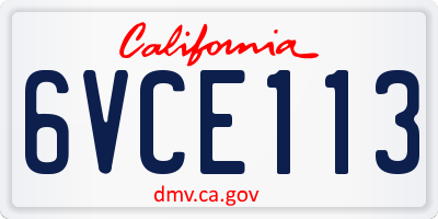 CA license plate 6VCE113