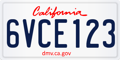 CA license plate 6VCE123