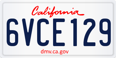 CA license plate 6VCE129