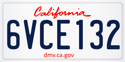 CA license plate 6VCE132