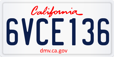 CA license plate 6VCE136