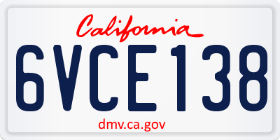 CA license plate 6VCE138
