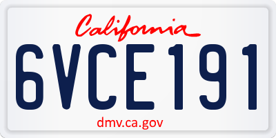 CA license plate 6VCE191