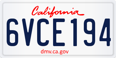 CA license plate 6VCE194