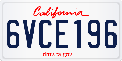 CA license plate 6VCE196