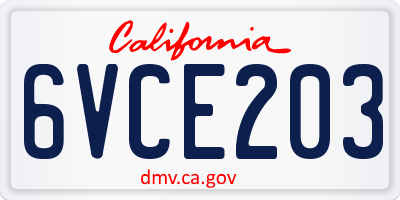 CA license plate 6VCE203